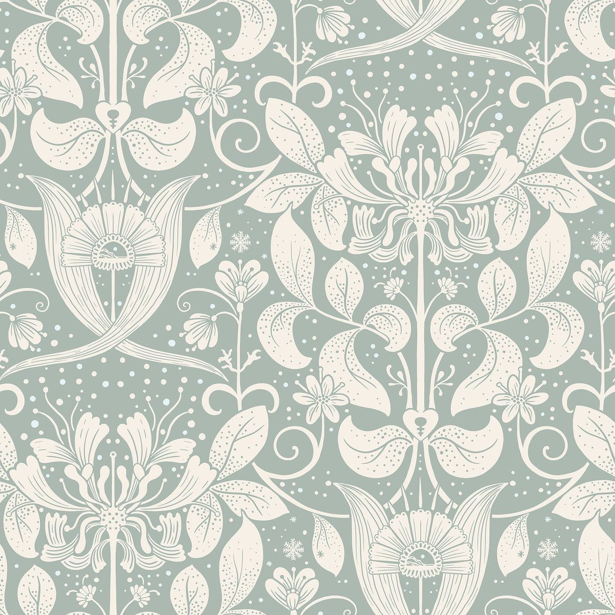 Berit Floral Crest Wallpaper in Blue