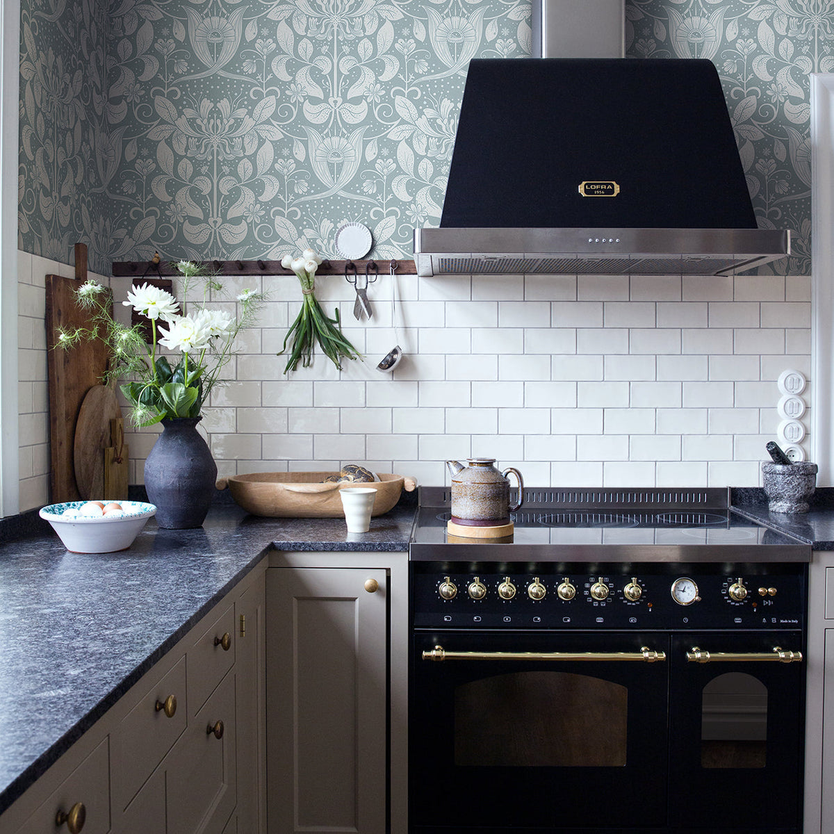 Berit Floral Crest Wallpaper wallpaper detail or room view