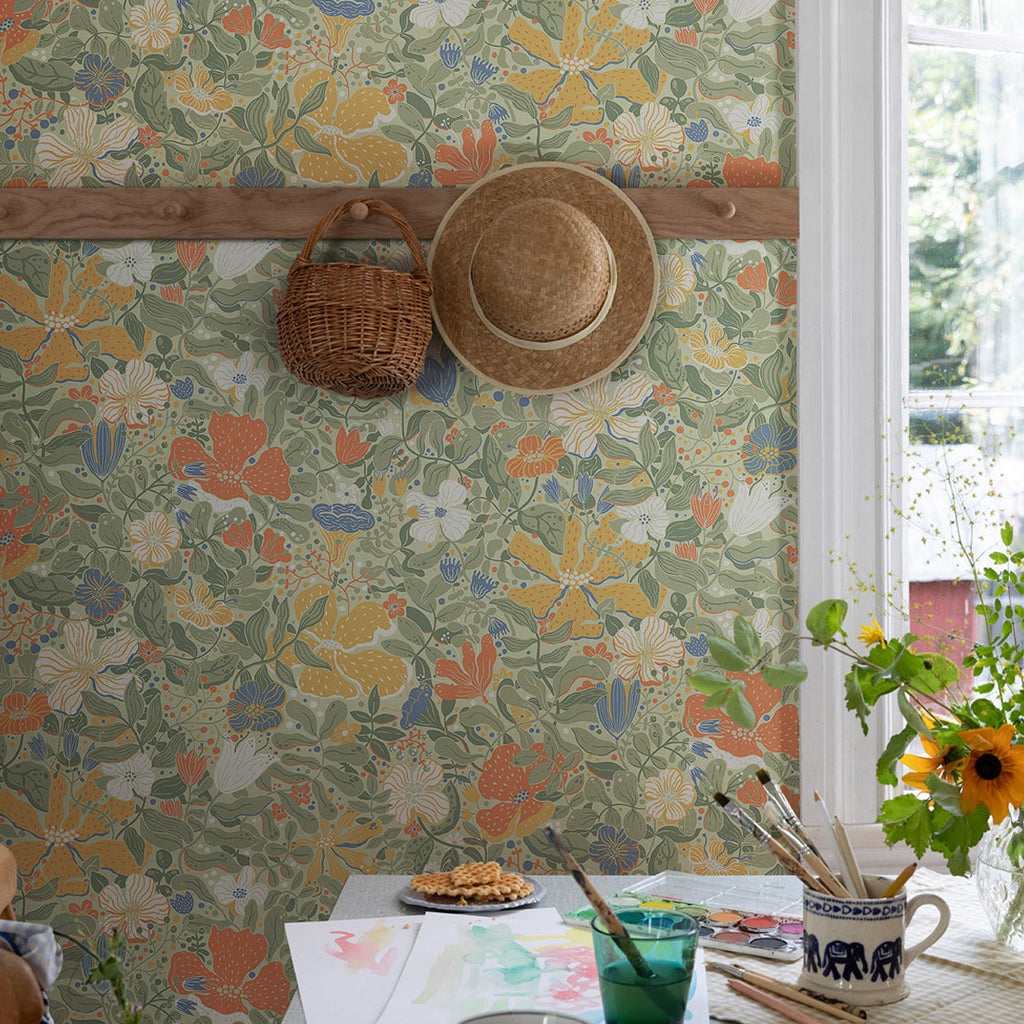 Midsommar Floral Medley Wallpaper wallpaper detail or room view