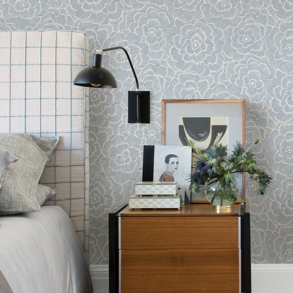 Periwinkle Textured Floral Wallpaper wallpaper detail or room view