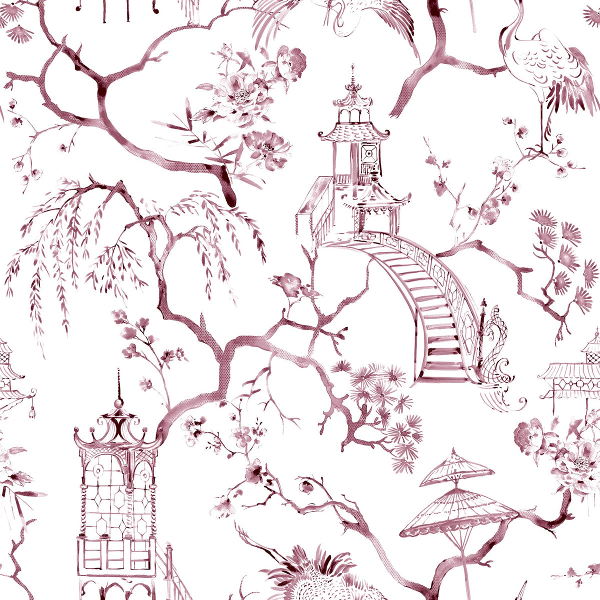Serena Chinoiserie Wallpaper in Plum