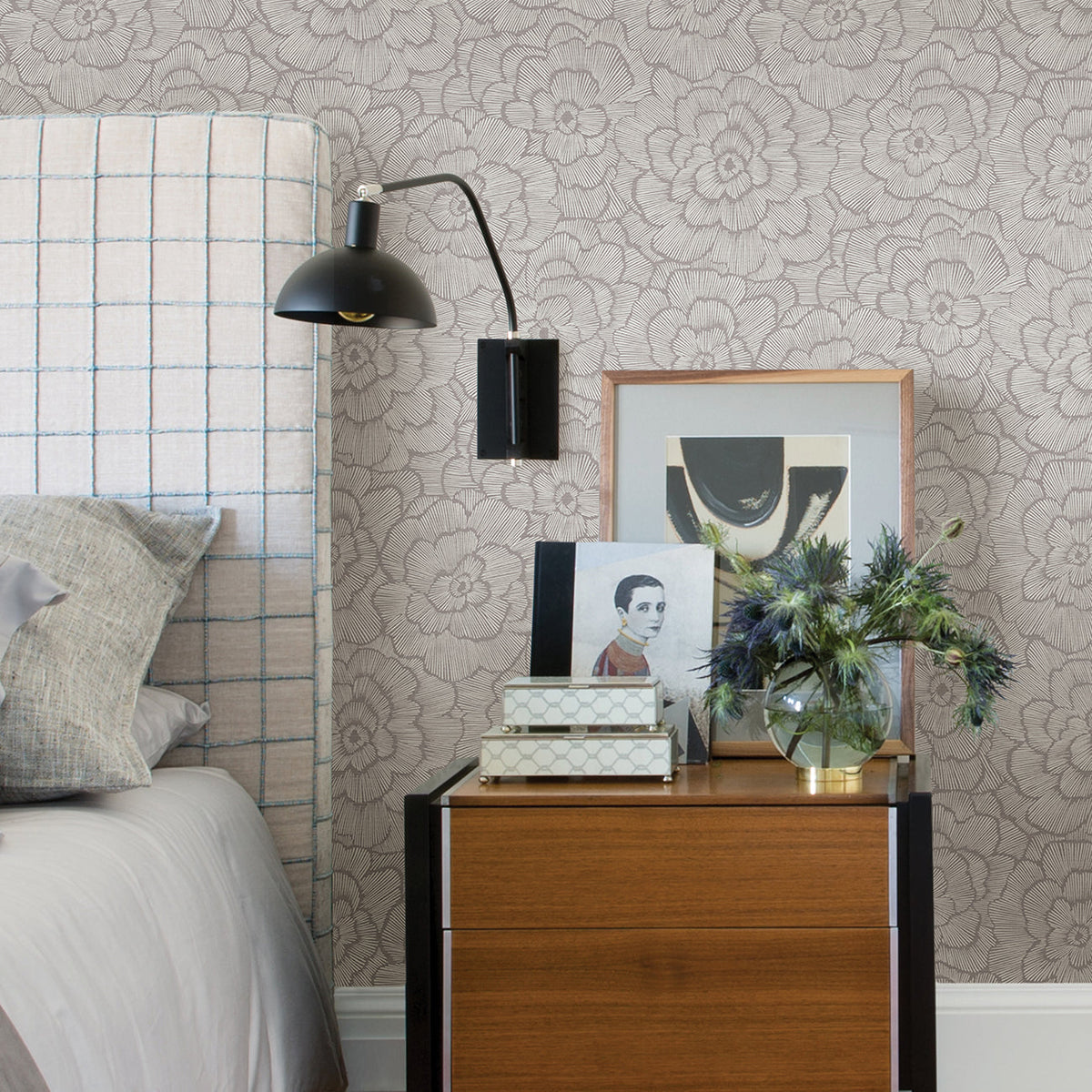Periwinkle Textured Floral Wallpaper wallpaper detail or room view
