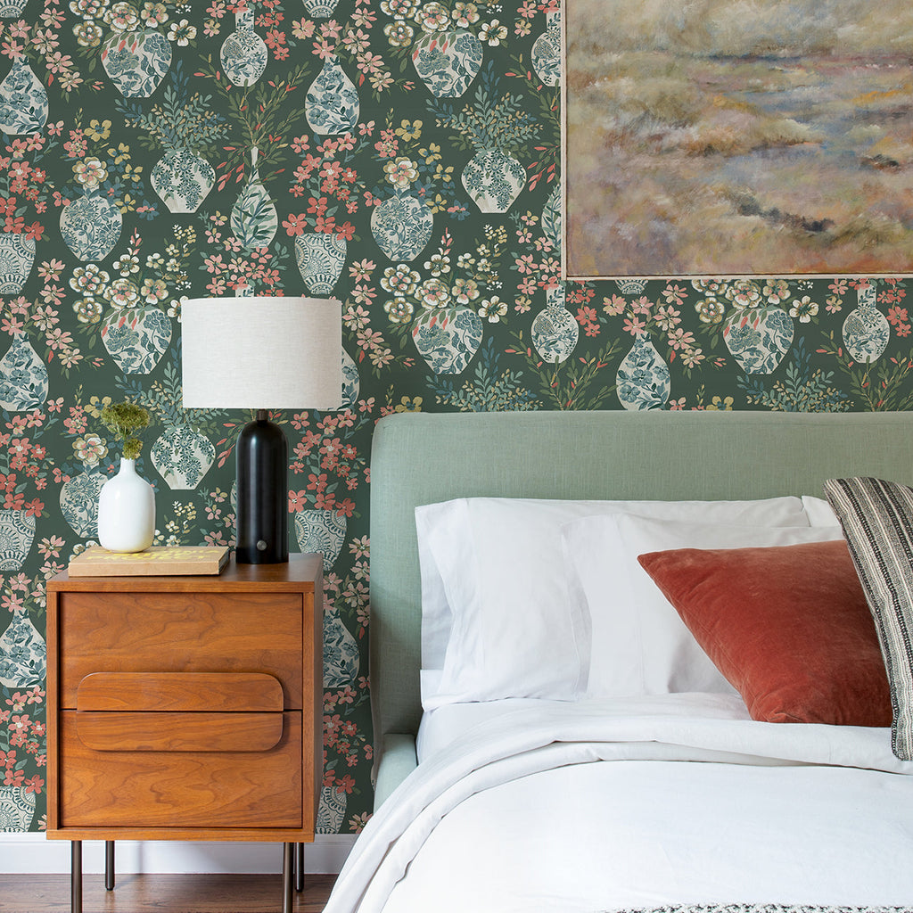 Harper Floral Vase Wallpaper wallpaper detail or room view