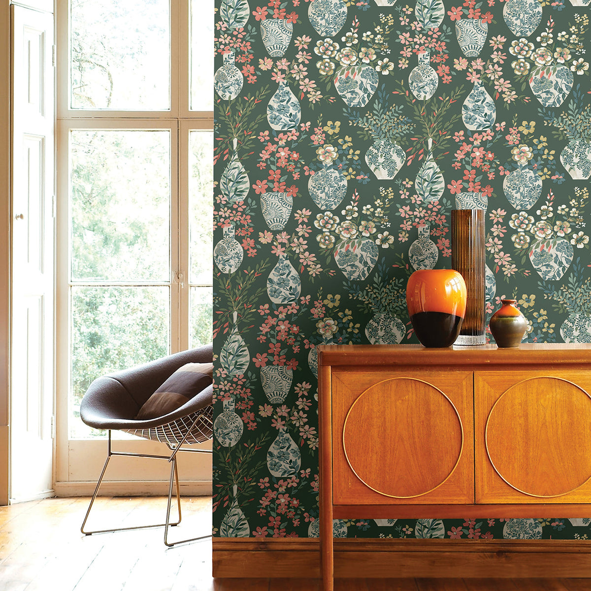 Harper Floral Vase Wallpaper wallpaper detail or room view