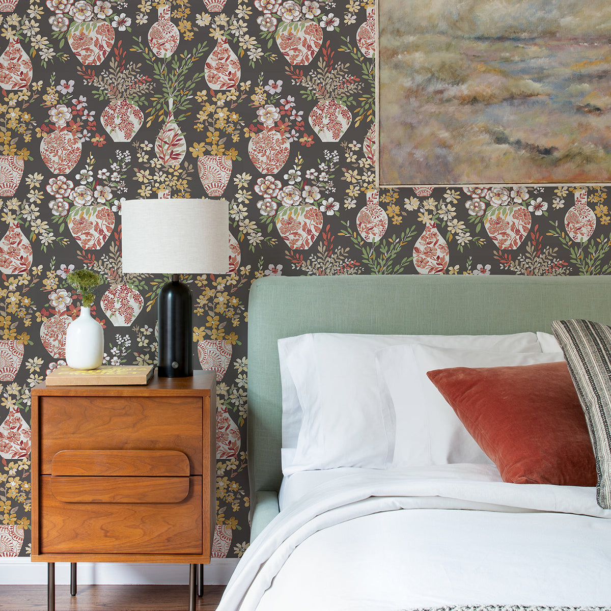 Harper Floral Vase Wallpaper wallpaper detail or room view