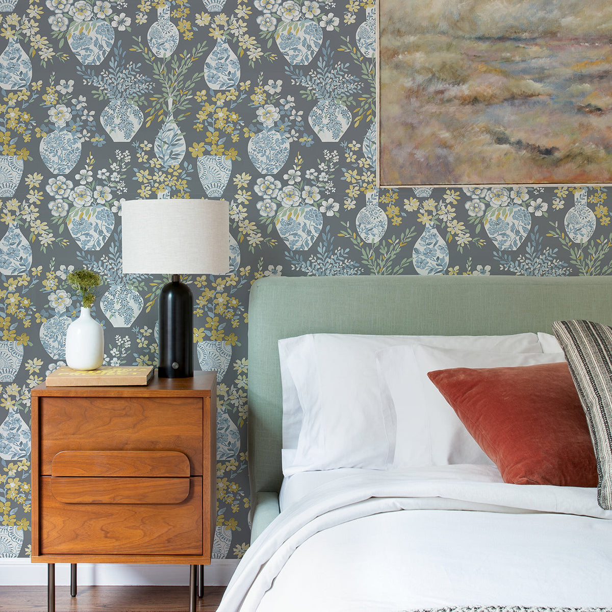 Harper Floral Vase Wallpaper wallpaper detail or room view