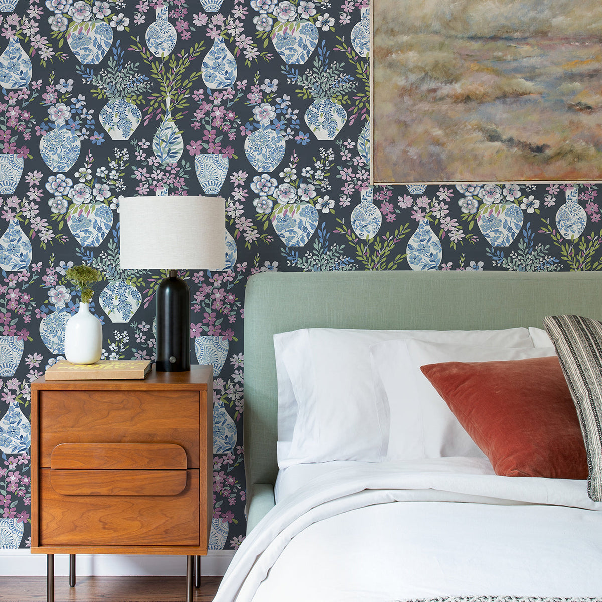 Harper Floral Vase Wallpaper wallpaper detail or room view