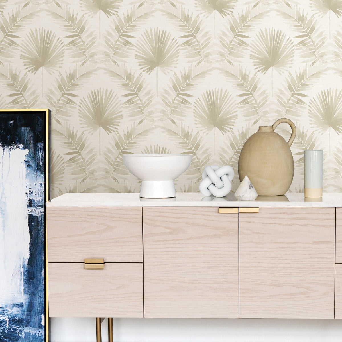 Calla Painted Palm Wallpaper wallpaper detail or room view