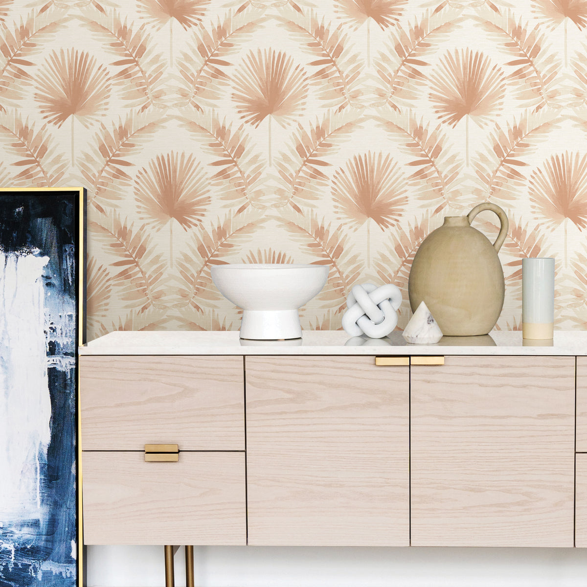 Calla Painted Palm Wallpaper wallpaper detail or room view