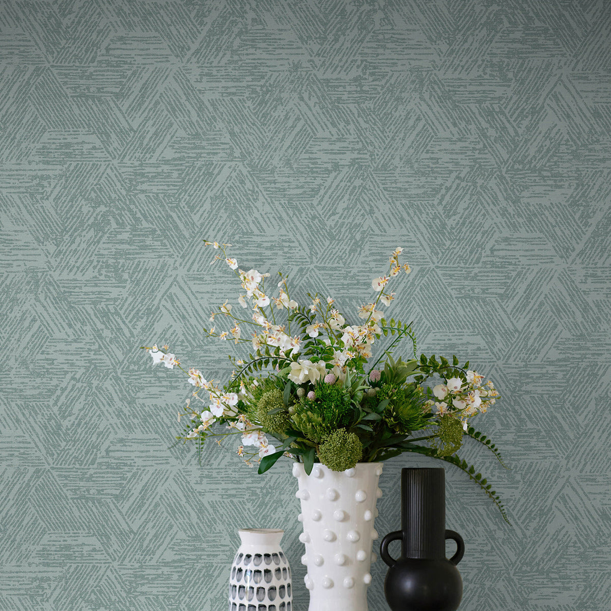 Retreat Quilted Geometric Wallpaper wallpaper detail or room view