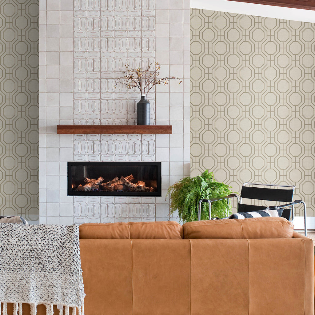 Manor Geometric Trellis Wallpaper wallpaper detail or room view