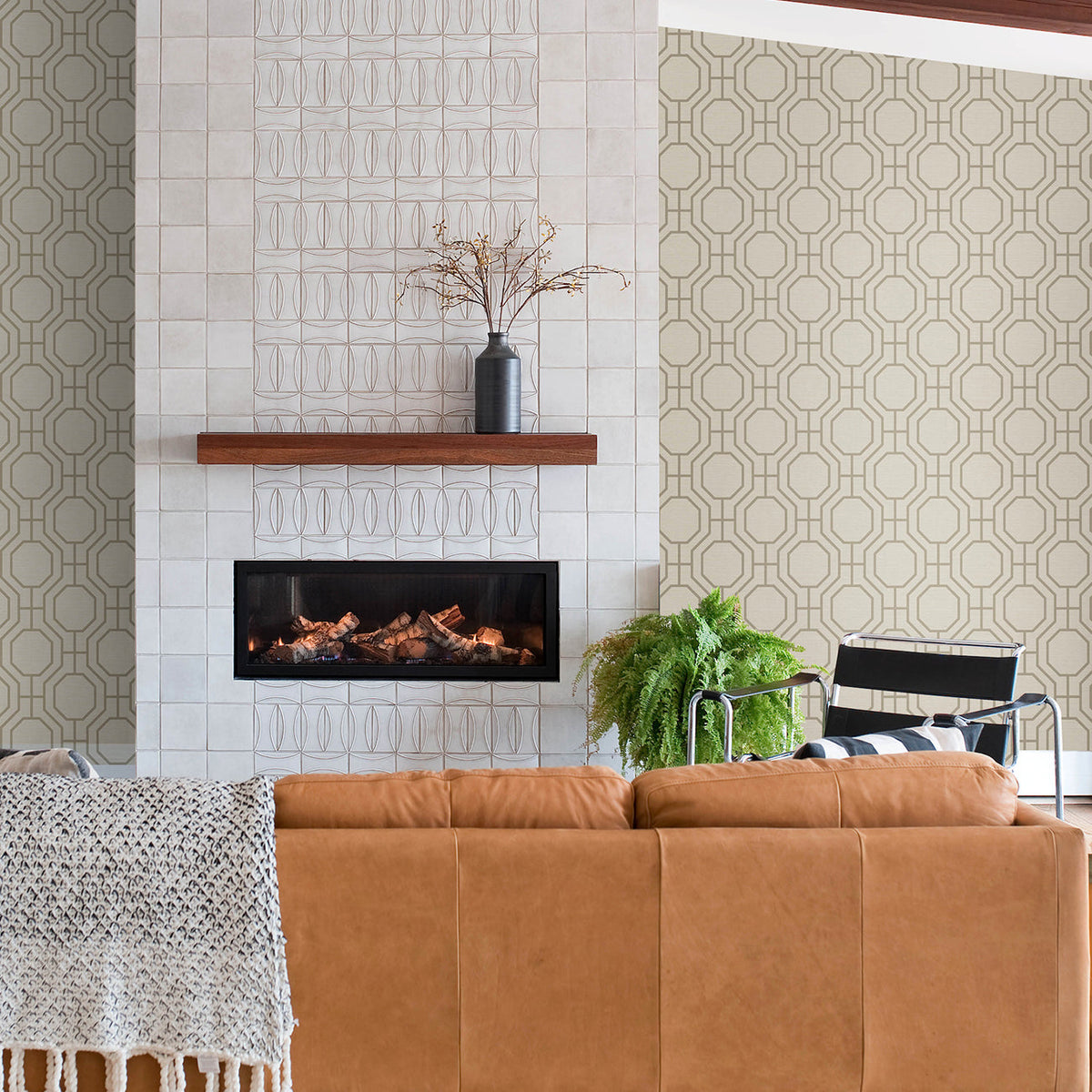 Manor Geometric Trellis Wallpaper wallpaper detail or room view