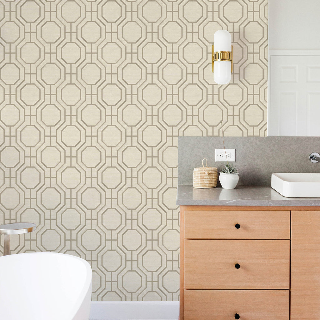 Manor Geometric Trellis Wallpaper wallpaper detail or room view