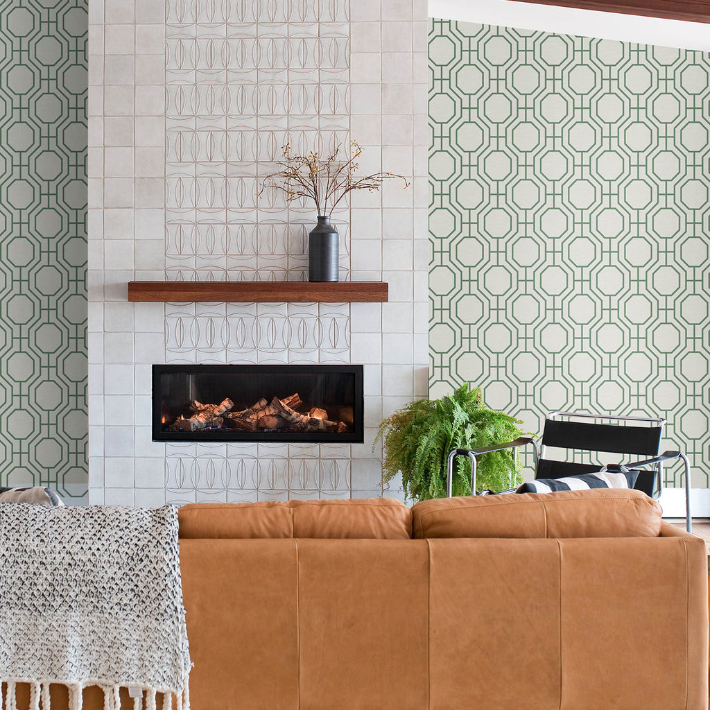 Manor Geometric Trellis Wallpaper wallpaper detail or room view