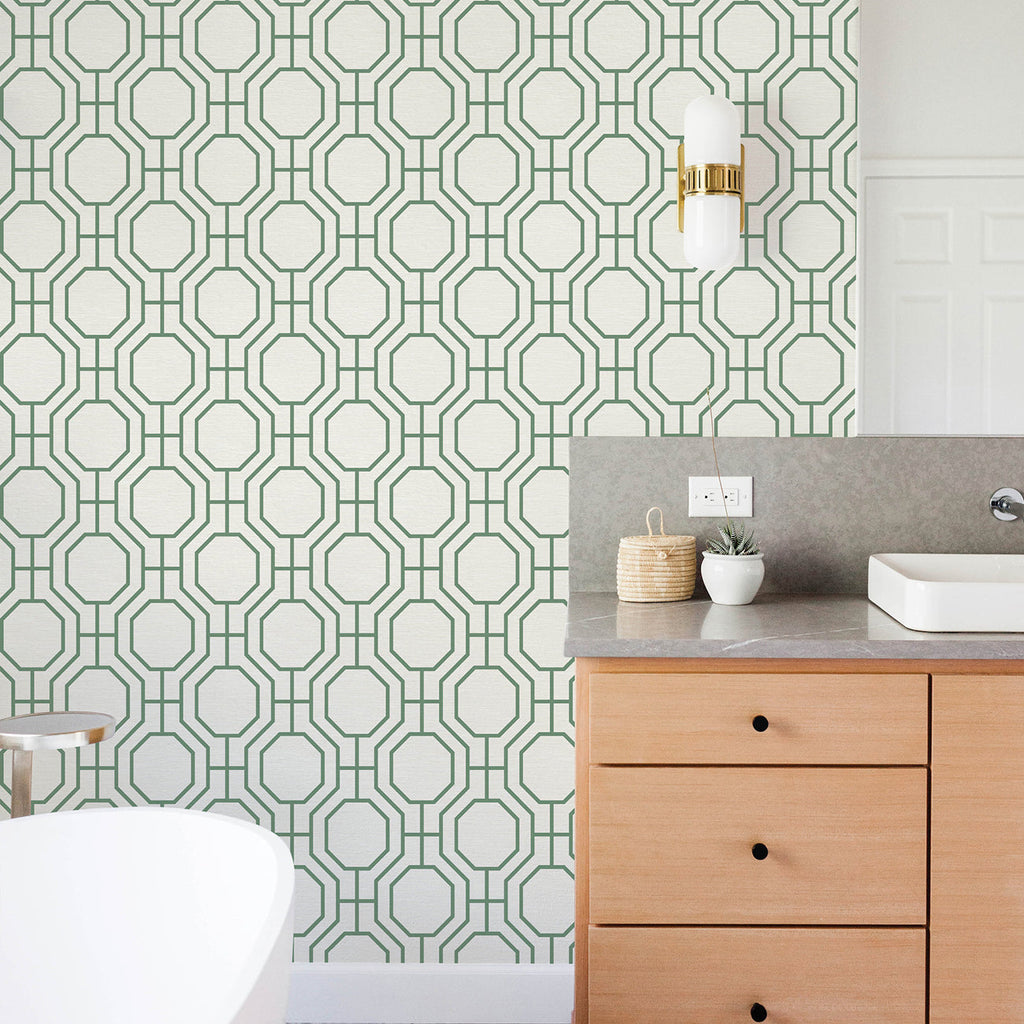 Manor Geometric Trellis Wallpaper wallpaper detail or room view