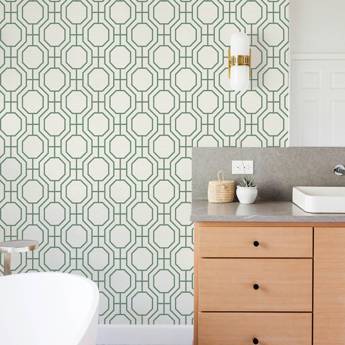 Manor Geometric Trellis Wallpaper wallpaper detail or room view