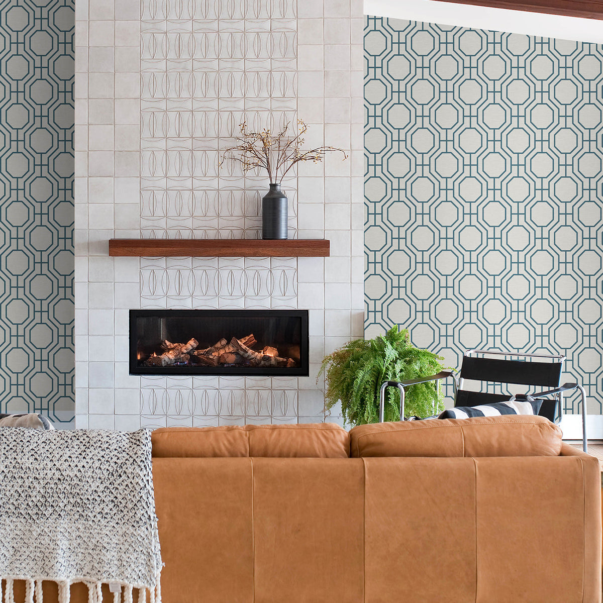 Manor Geometric Trellis Wallpaper wallpaper detail or room view