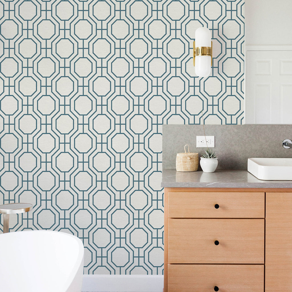 Manor Geometric Trellis Wallpaper wallpaper detail or room view