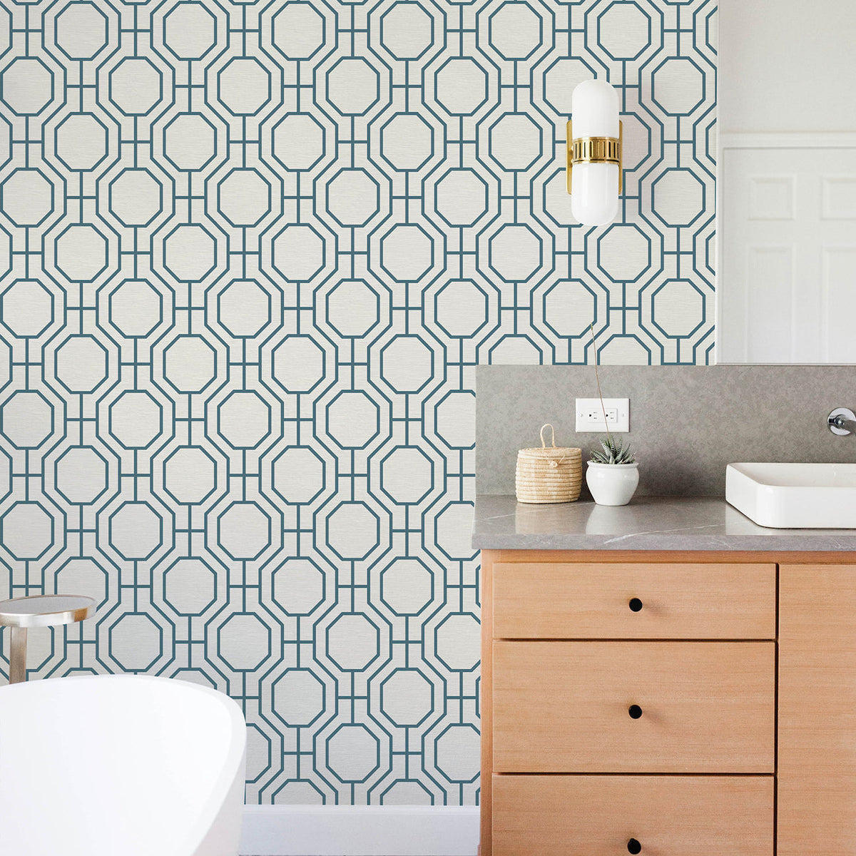 Manor Geometric Trellis Wallpaper wallpaper detail or room view