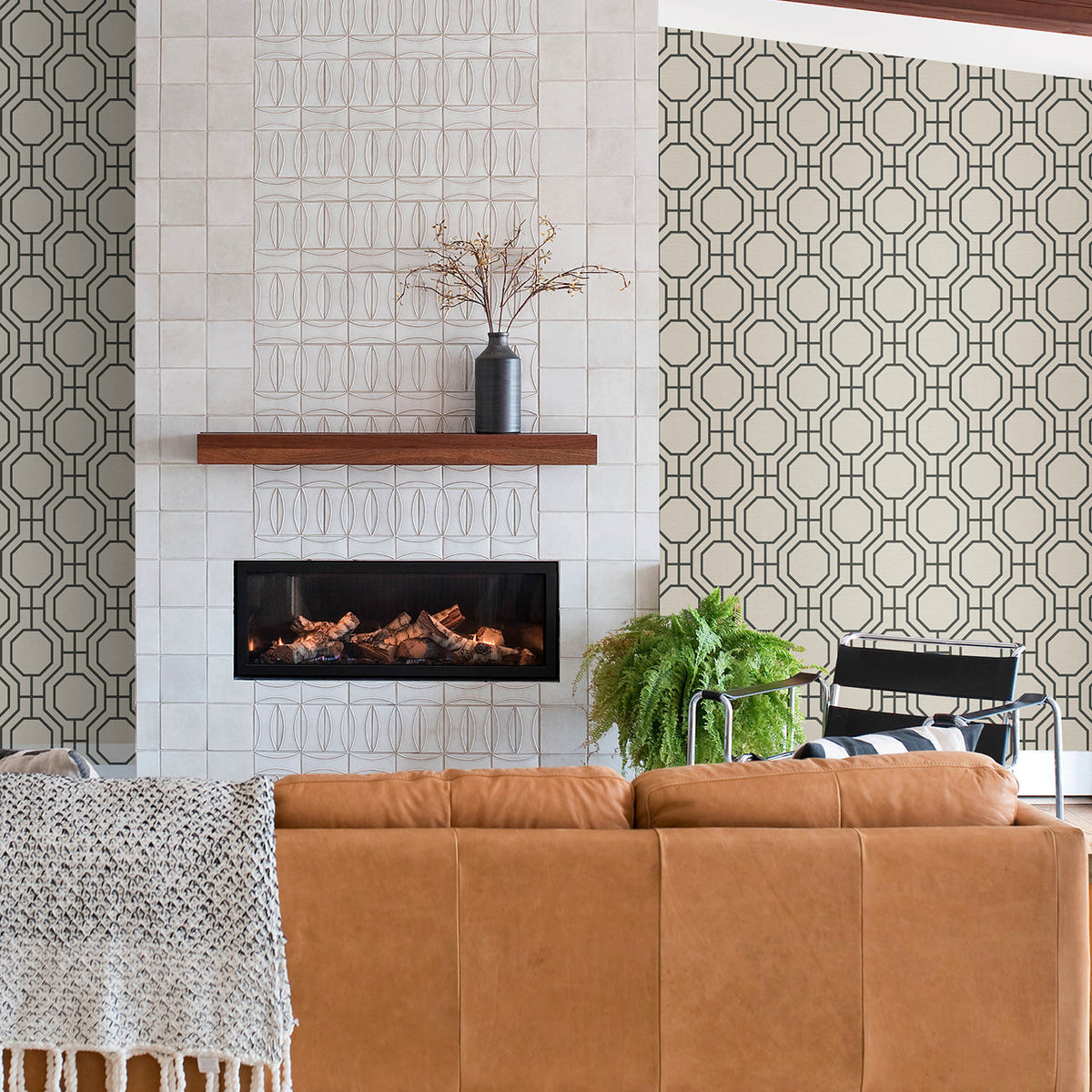 Manor Geometric Trellis Wallpaper wallpaper detail or room view