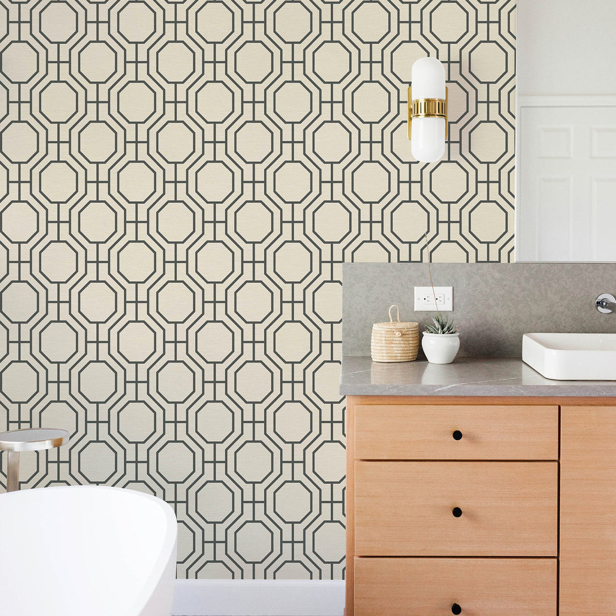 Manor Geometric Trellis Wallpaper wallpaper detail or room view
