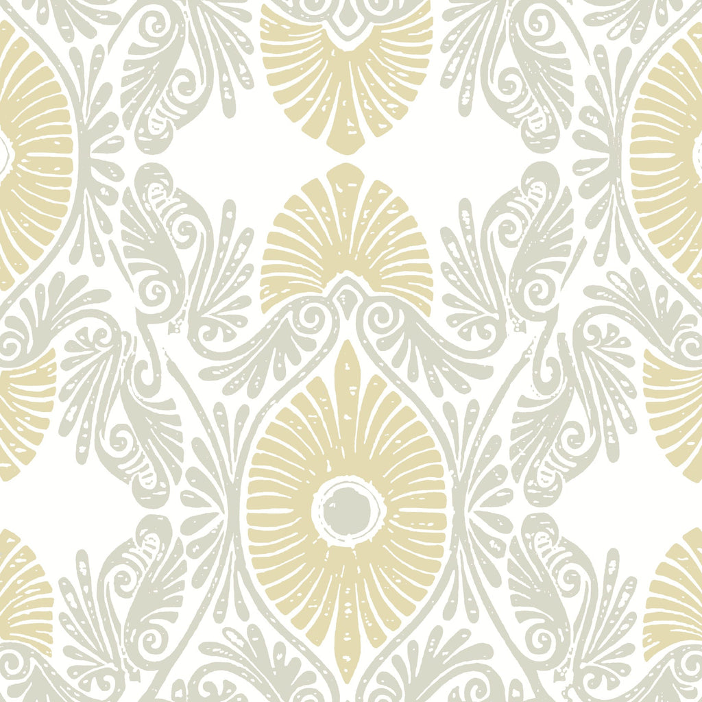 Villa Embellished Ogee Wallpaper in Light Yellow