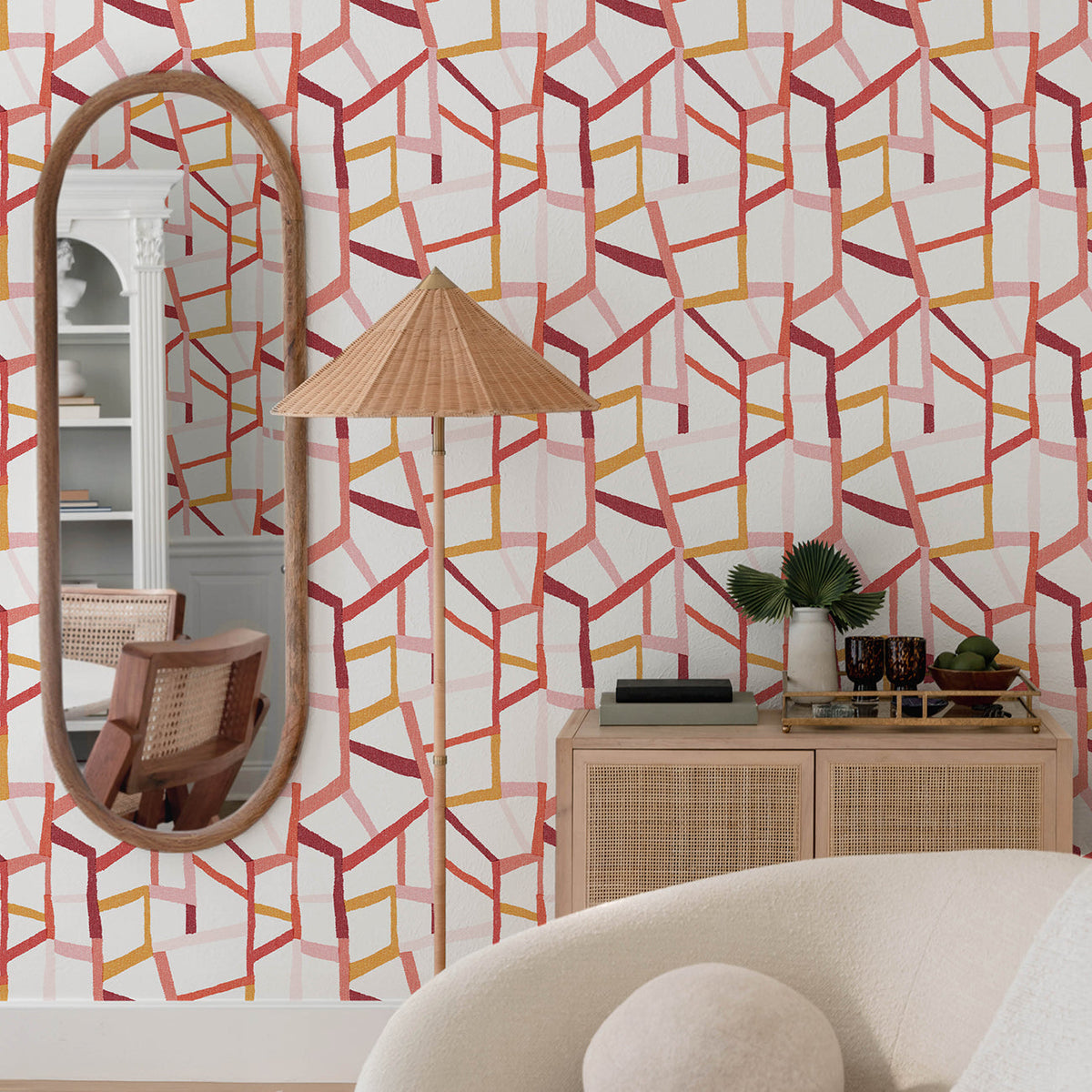 Tate Geometric Linen Wallpaper wallpaper detail or room view
