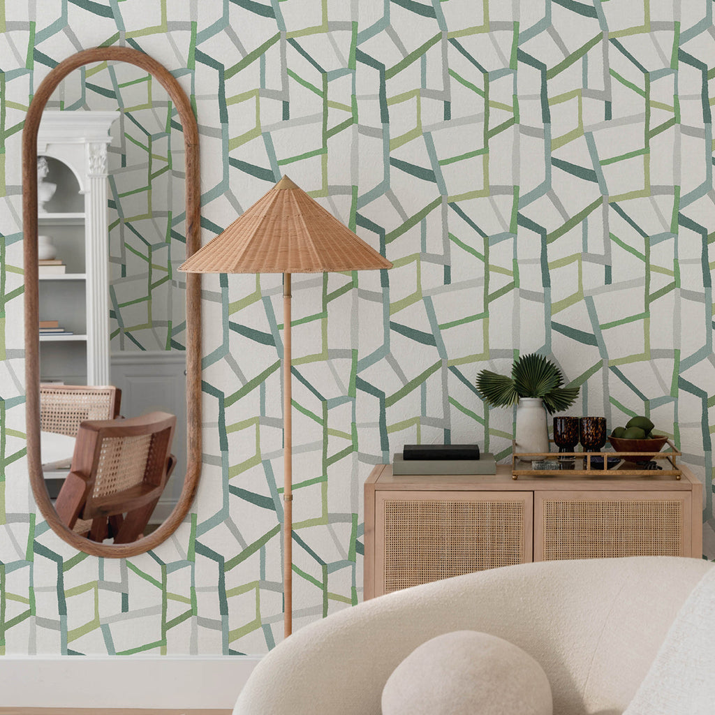 Tate Geometric Linen Wallpaper wallpaper detail or room view