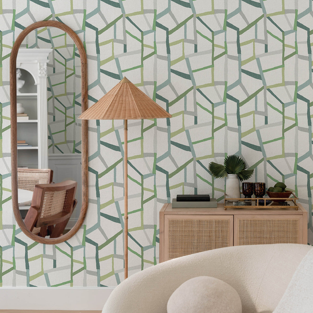 Tate Geometric Linen Wallpaper wallpaper detail or room view