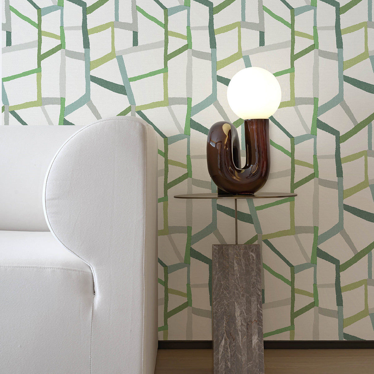 Tate Geometric Linen Wallpaper wallpaper detail or room view