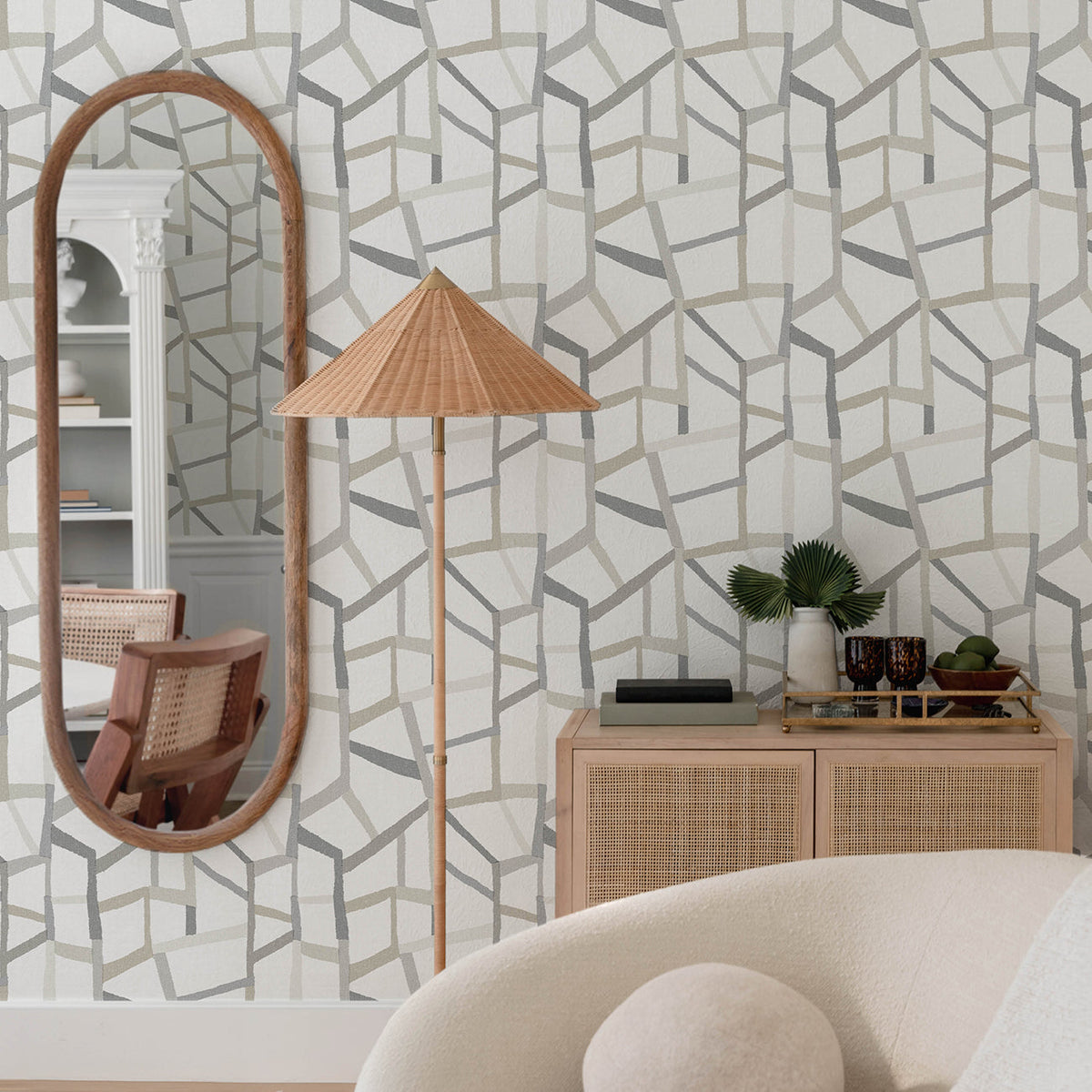 Tate Geometric Linen Wallpaper wallpaper detail or room view