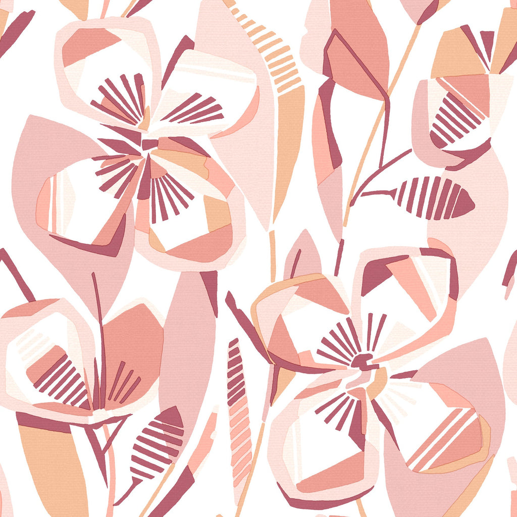 Nathalie Abstract Blooms Wallpaper in Coral