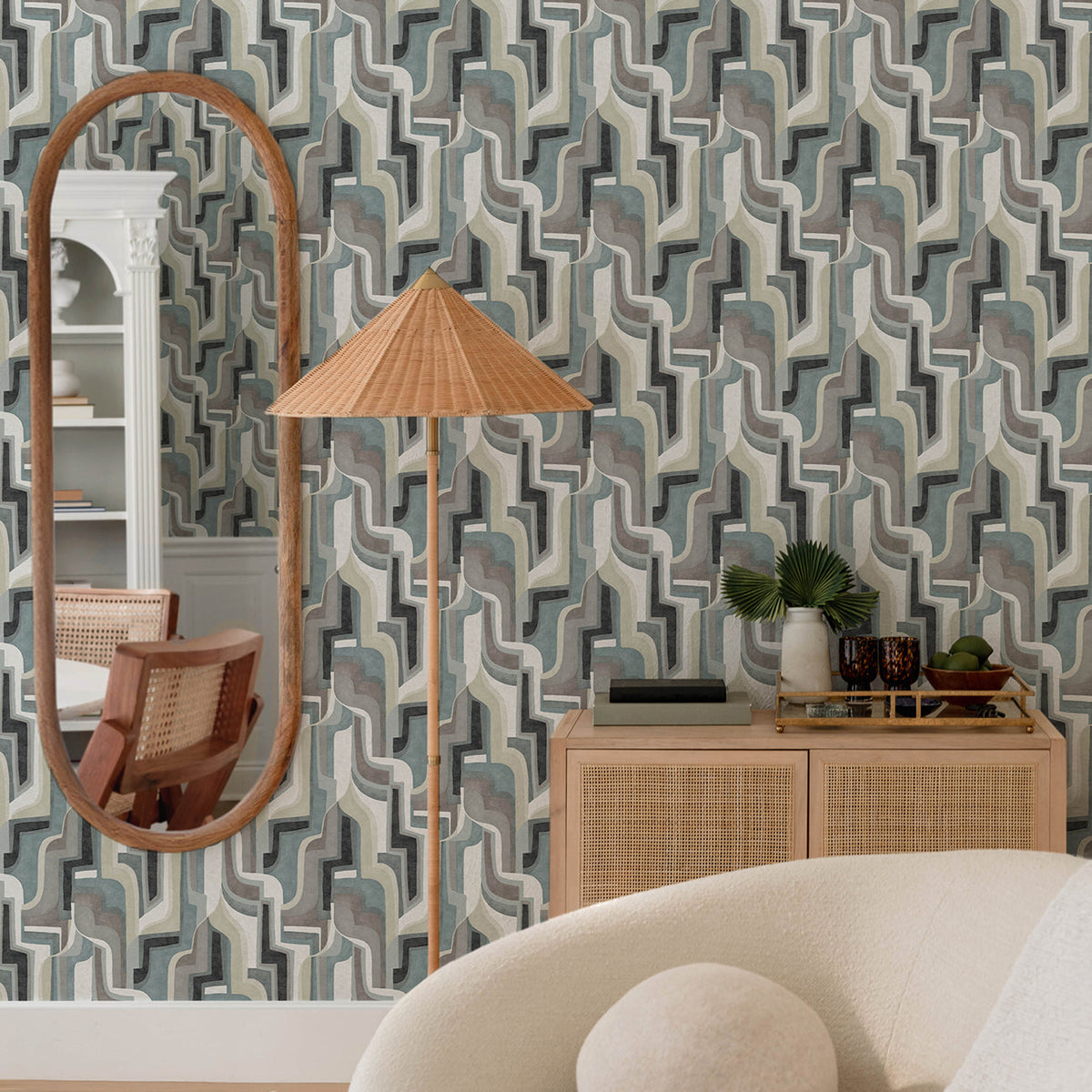 Tulum Surreal Shapes Wallpaper wallpaper detail or room view
