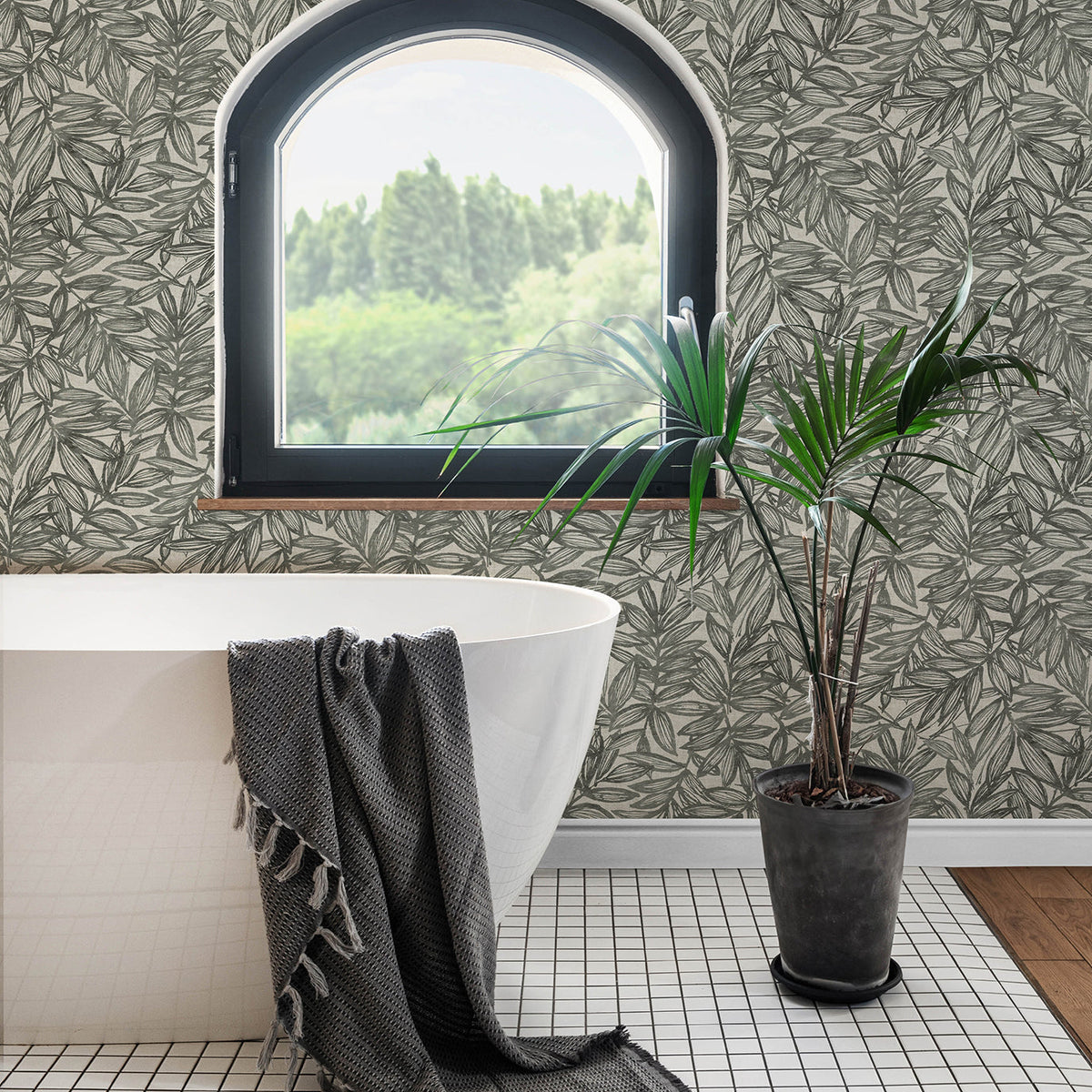 Rhythmic Leaf Wallpaper wallpaper detail or room view