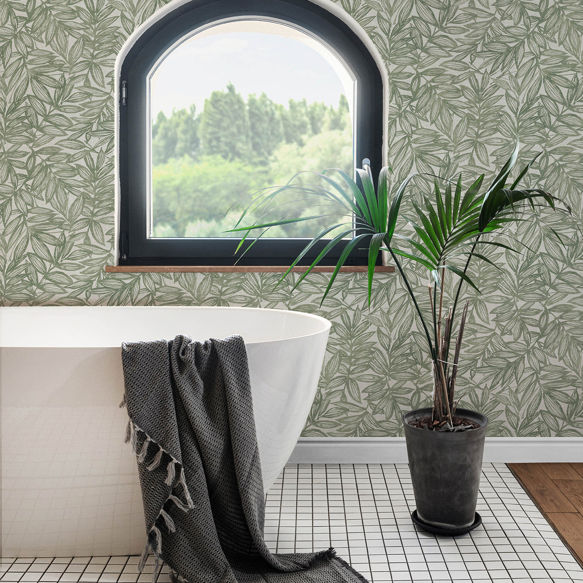 Rhythmic Leaf Wallpaper wallpaper detail or room view