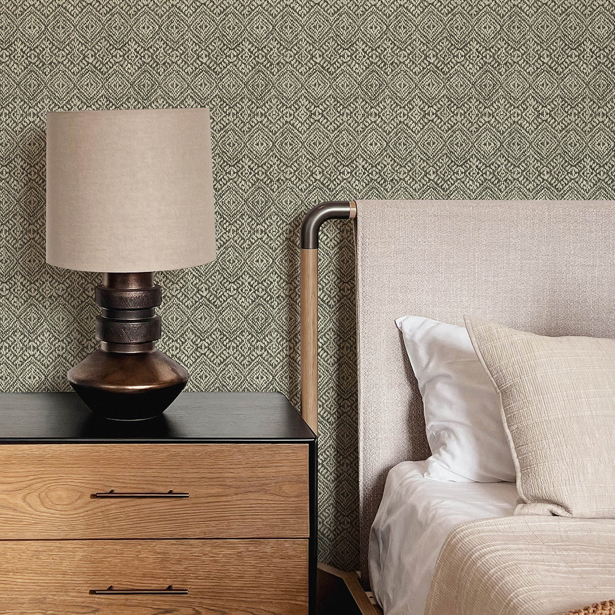 Gallivant Woven Geometric Wallpaper wallpaper detail or room view