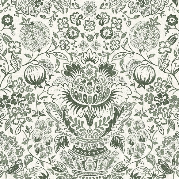 Blanche Floral Damask Wallpaper in Dark Green