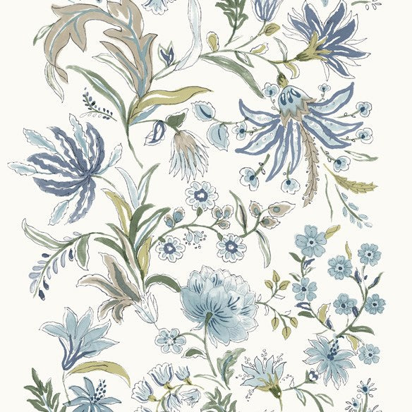 Teonna Blue Floral Stripe Wallpaper wallpaper