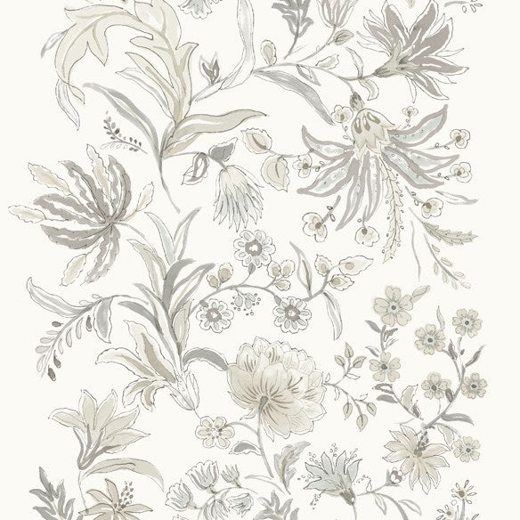 Teonna Floral Stripe Wallpaper in Light Grey