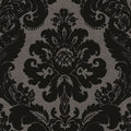 Shadow Flocked Damask Wallpaper in Black
