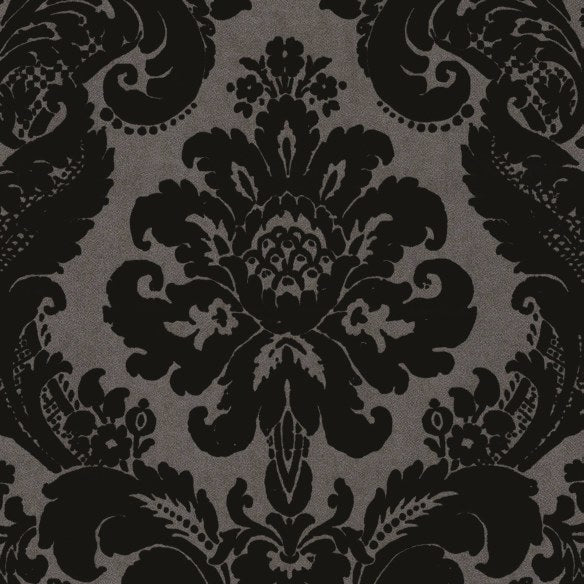 Shadow Flocked Damask Wallpaper in Black