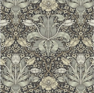 Spring Thicket Tulip Damask Wallpaper in Blue