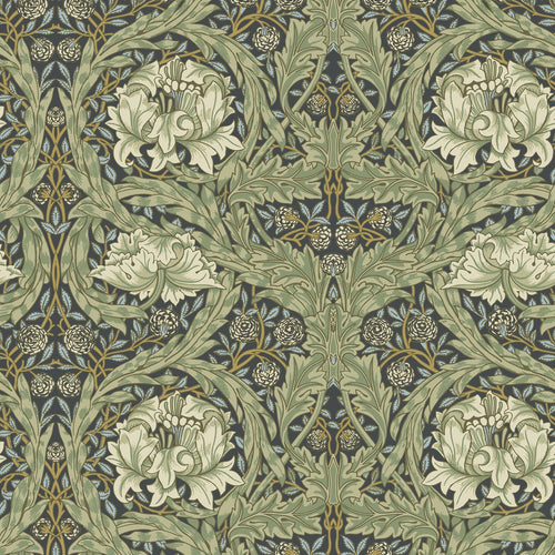 African Marigold Floral Wallpaper in Sea Green