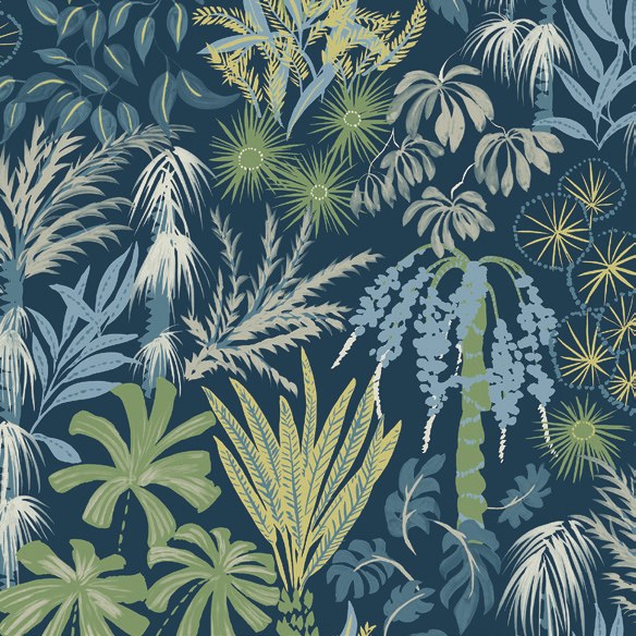 Everglades Teal Botanical Wallpaper
