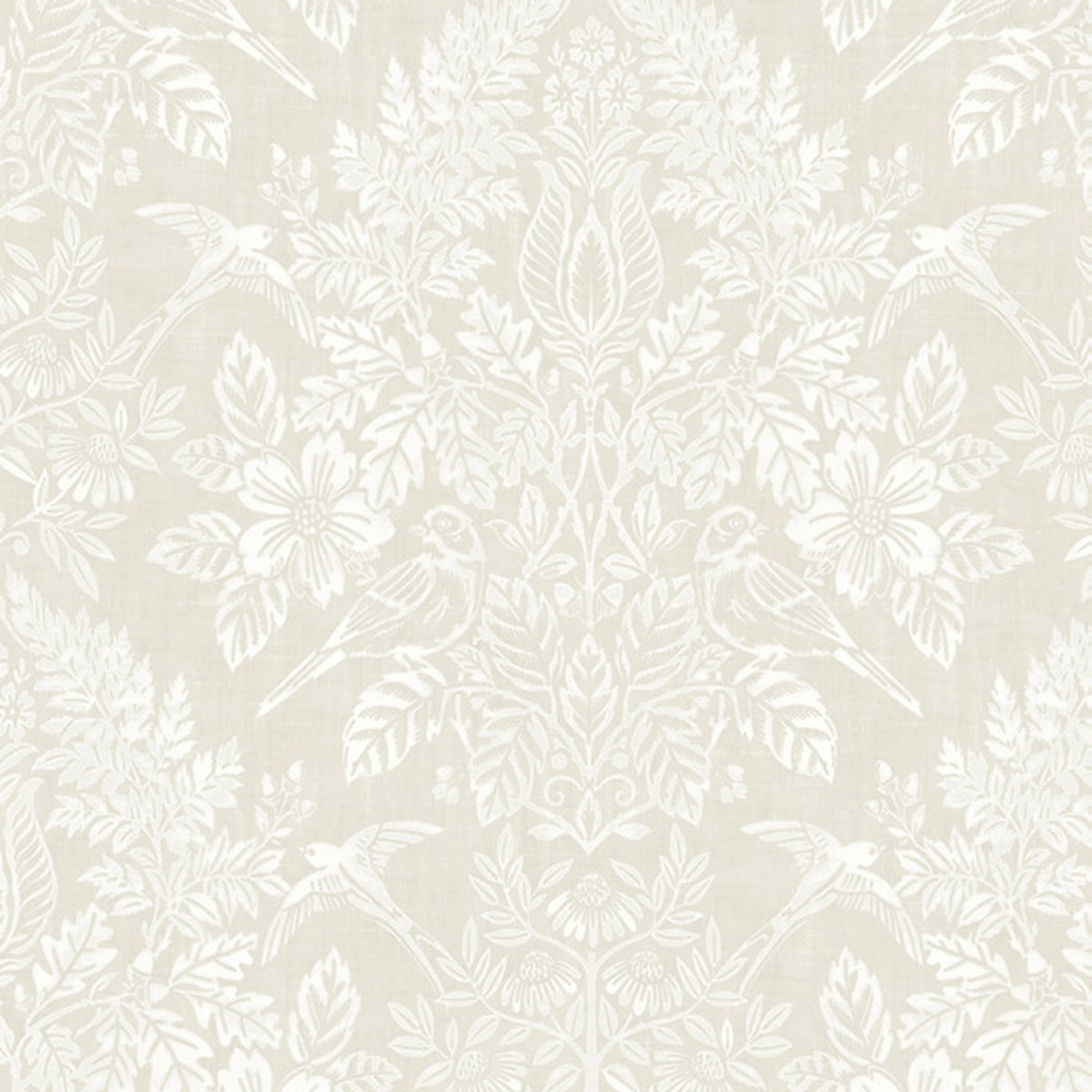 Finch Woodland Damask Wallpaper in Ivory