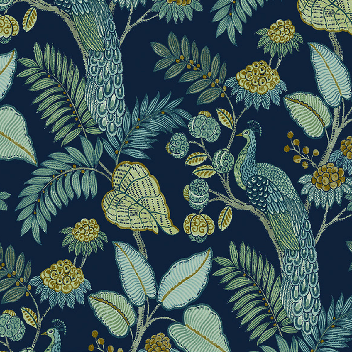 Geneva Dark Blue Peacock Paradise Wallpaper