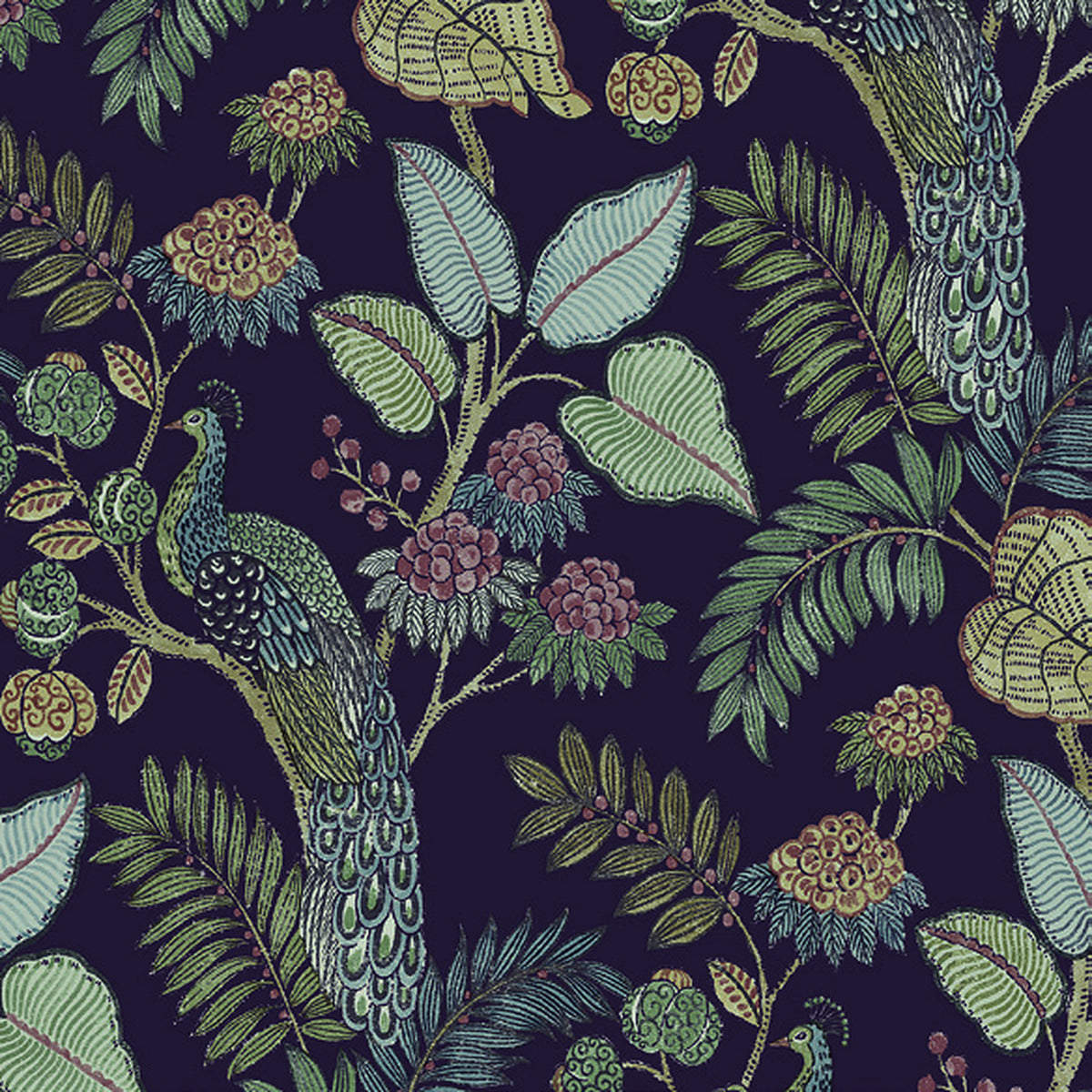 Geneva Plum Peacock Paradise Wallpaper