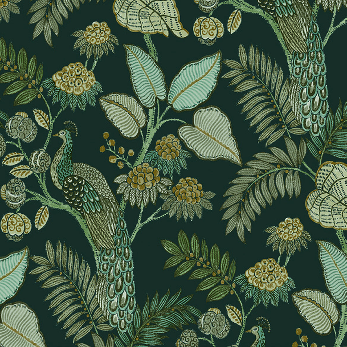Geneva Sea Green Peacock Paradise Wallpaper