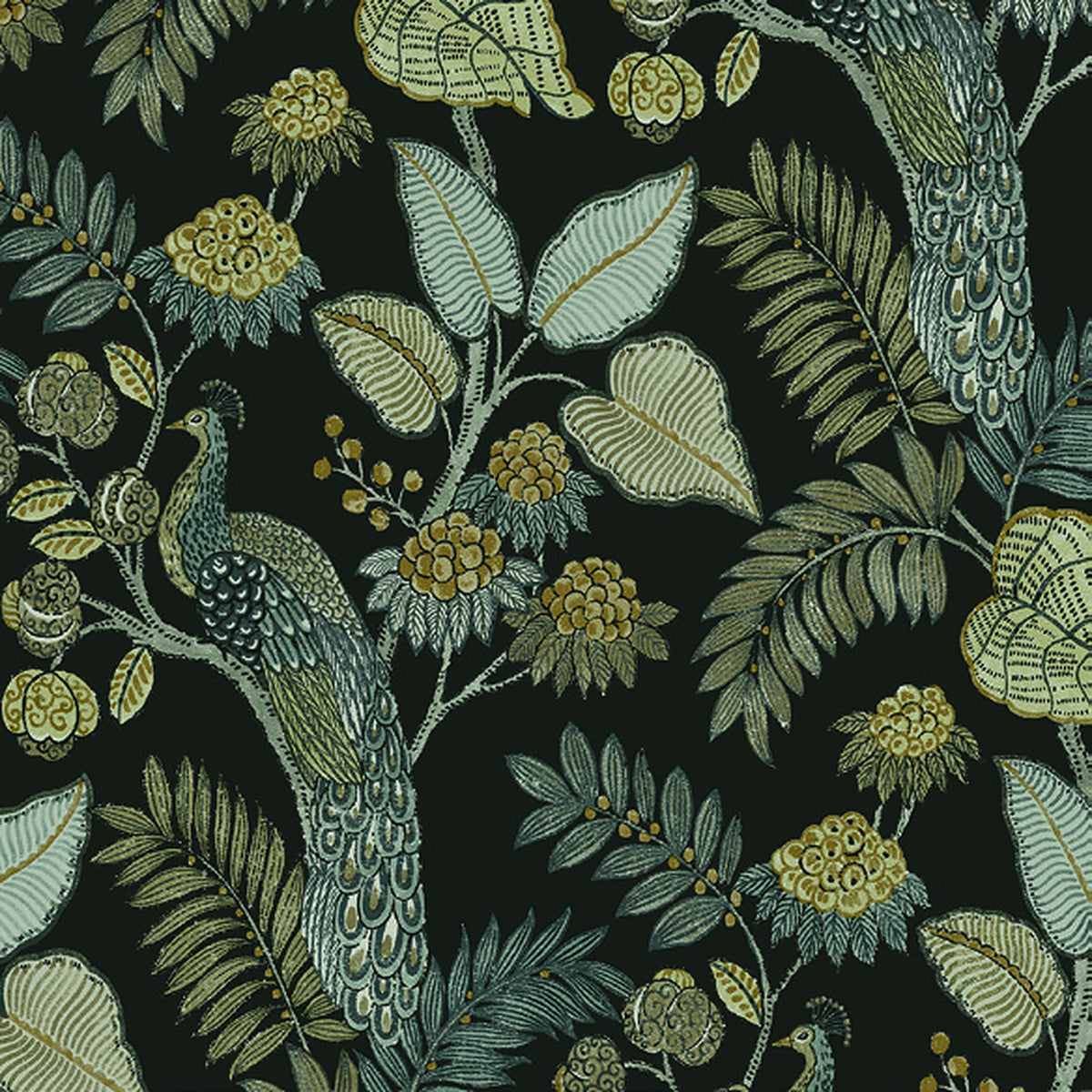 Geneva Black Peacock Paradise Wallpaper