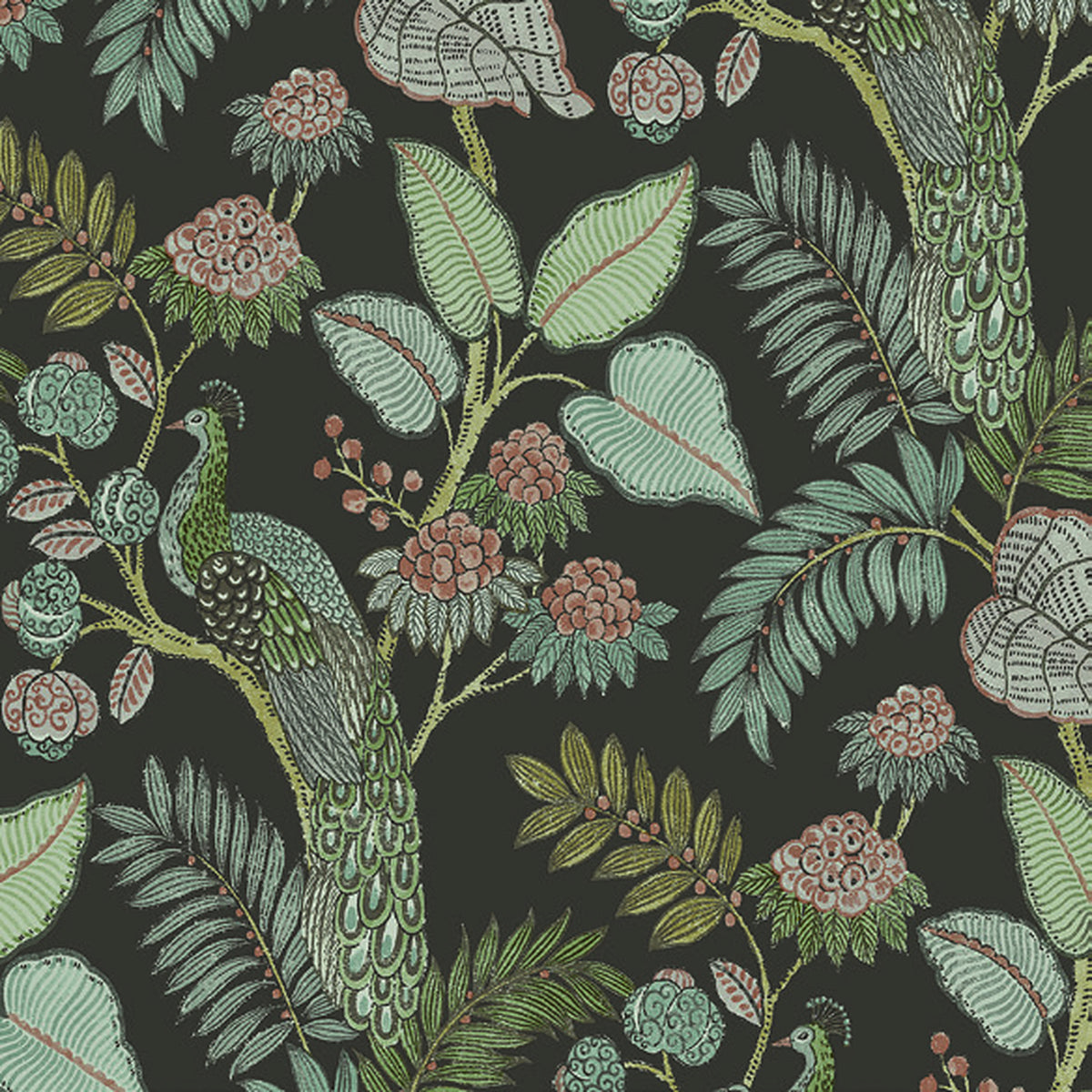 Geneva Peacock Paradise Wallpaper in Chocolate